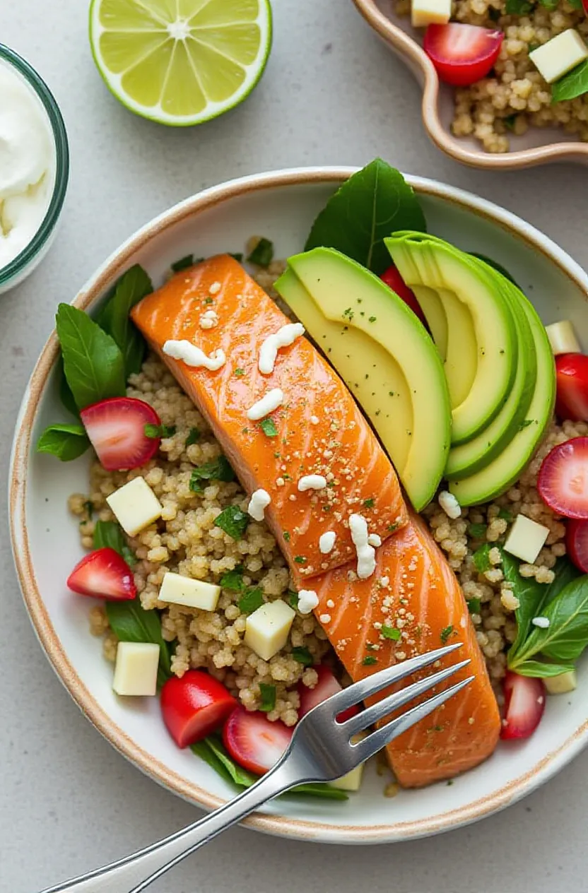 Lemon Herb Salmon and Avocado Quinoa Bowl