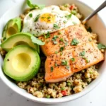 Grilled Salmon and Quinoa Power Bowl with Avocado and Eggs