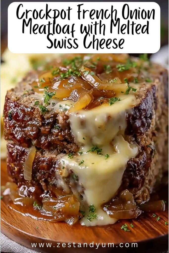 Crockpot French Onion Meatloaf with Melted Swiss Cheese