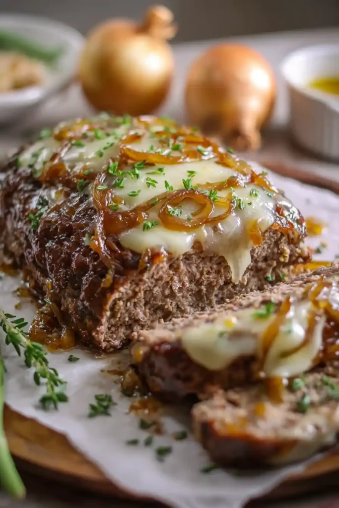 Crockpot French Onion Meatloaf with Melted Swiss Cheese