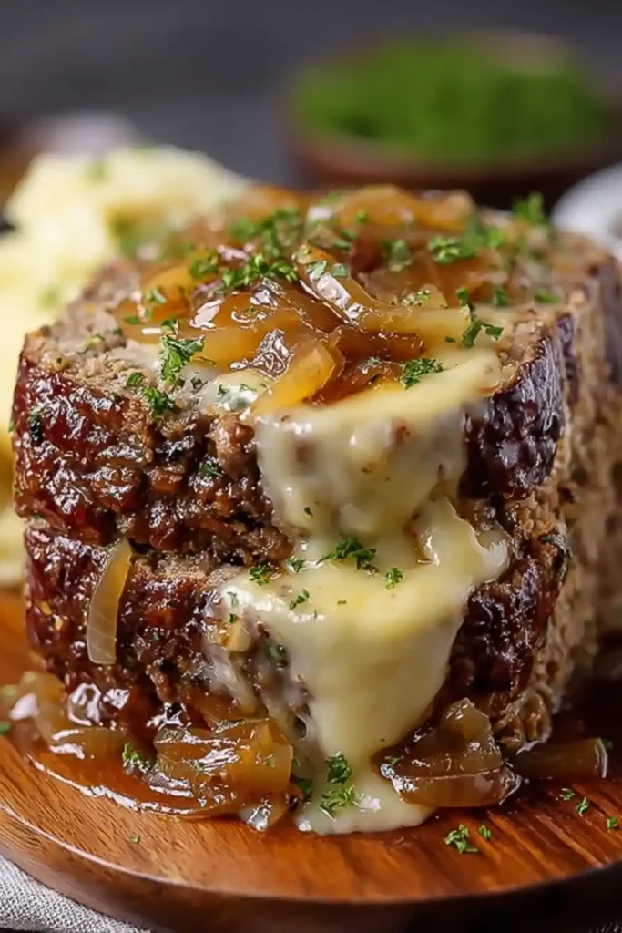 Crockpot French Onion Meatloaf with Melted Swiss Cheese