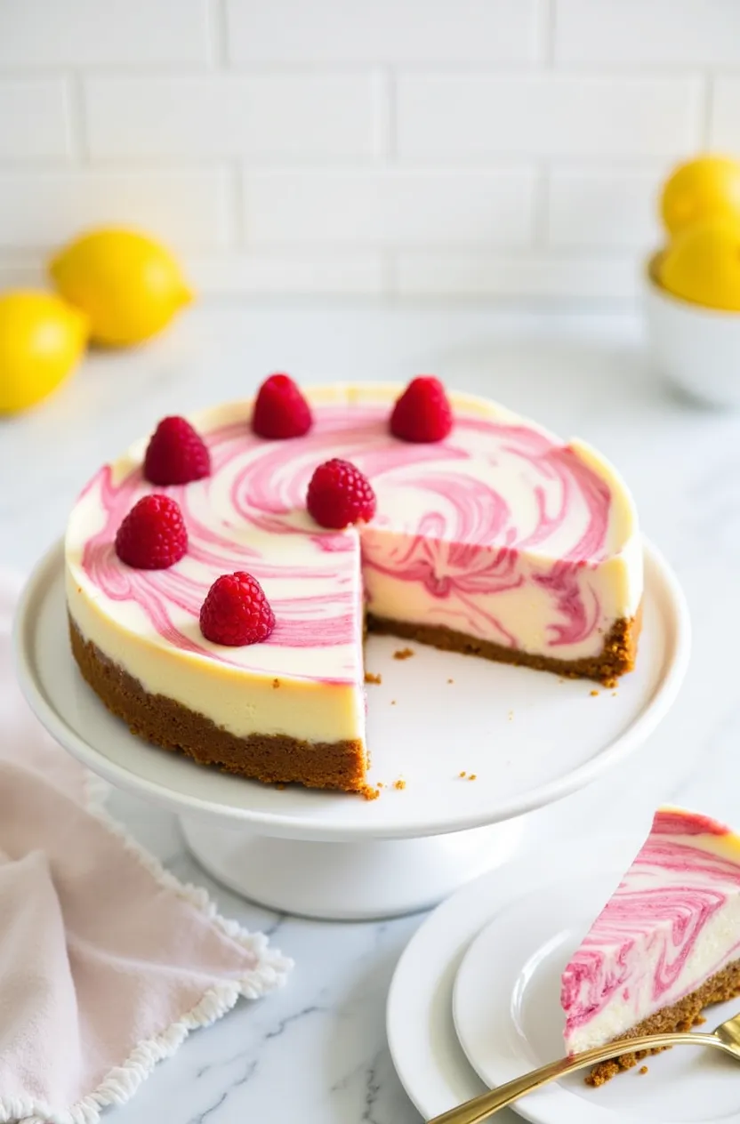 Lemon Raspberry Swirl Cheesecake