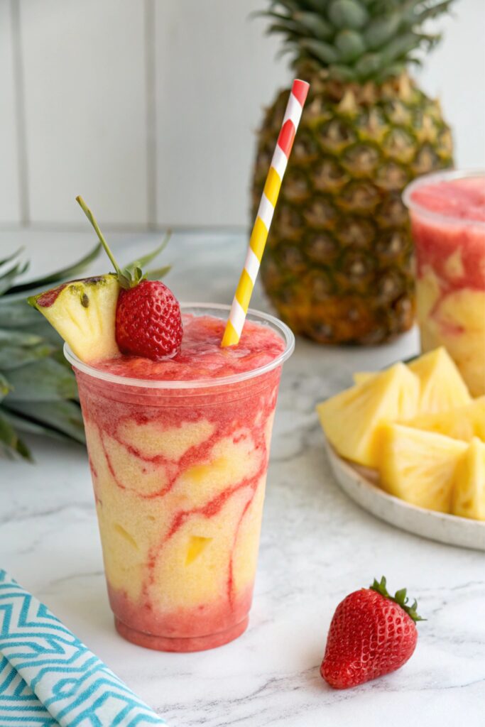 Pineapple Strawberry Swirled Slushies