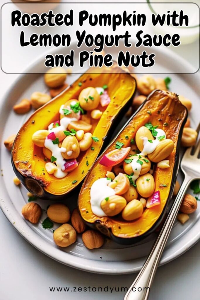 Roasted Pumpkin with Lemon Yogurt Sauce and Pine Nuts