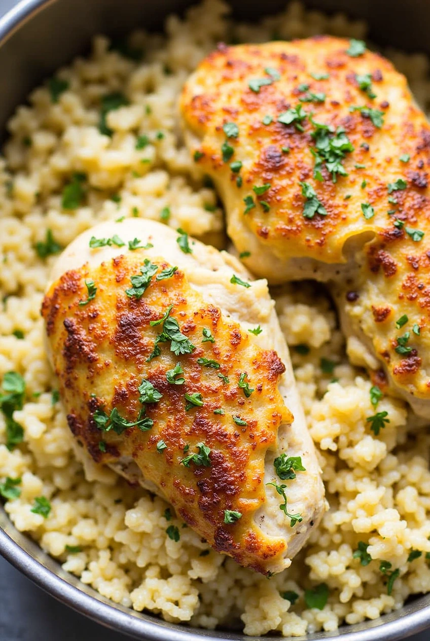 Cauliflower rice and herb stuffed chicken