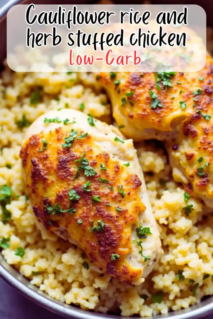 Cauliflower rice and herb stuffed chicken