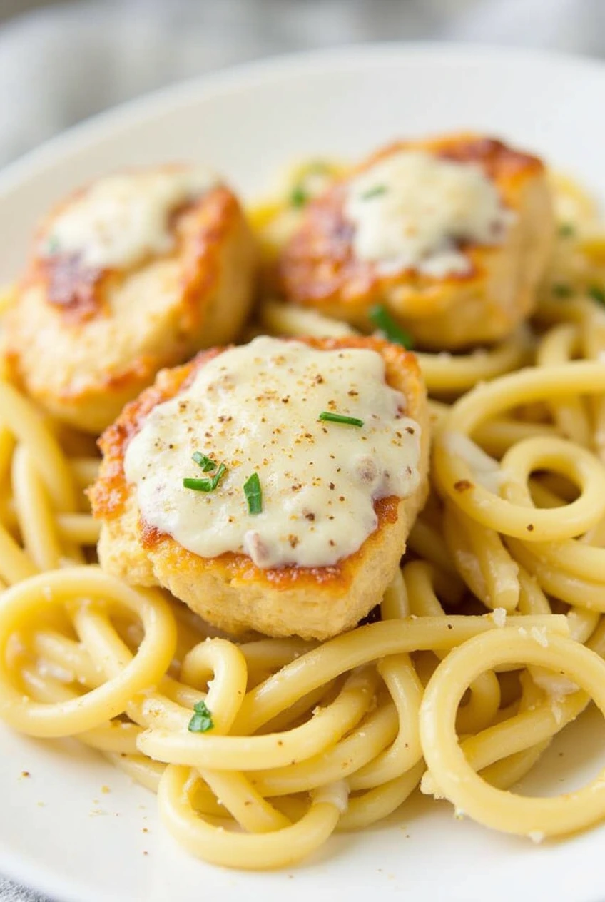 Garlic Butter Chicken Bites with Creamy Parmesan Pasta