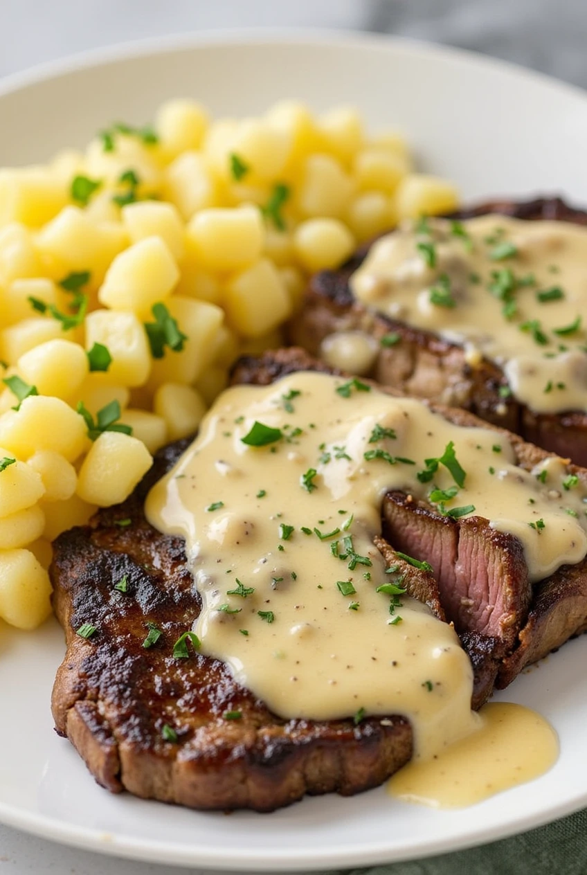 Steak with Creamy Garlic Sauce