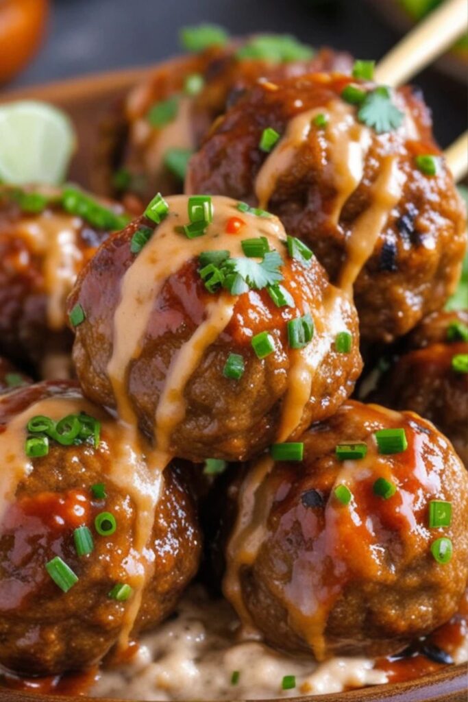 Korean BBQ Meatballs with Spicy Mayo Dip