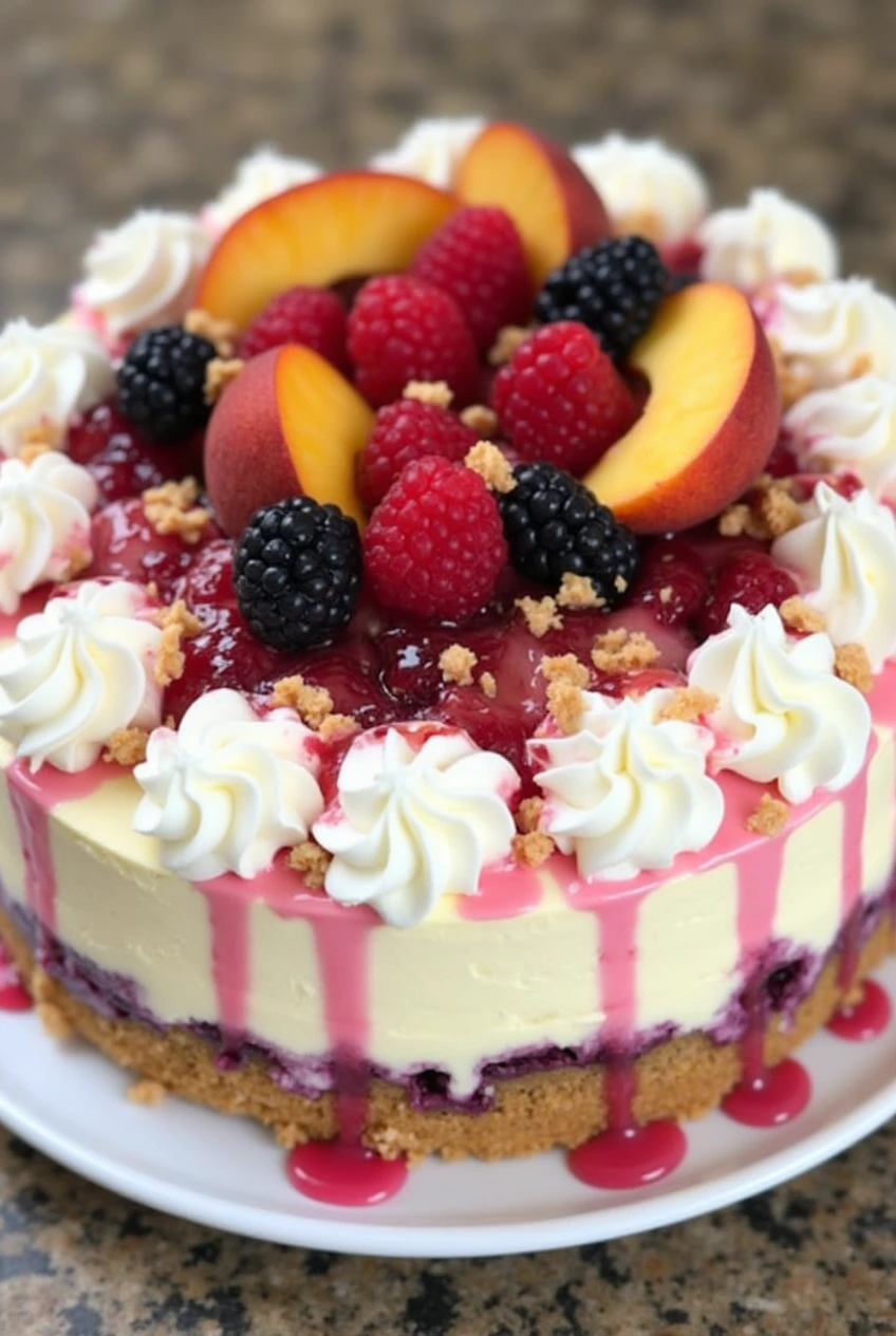 Summer Berry and Peach Cheesecake