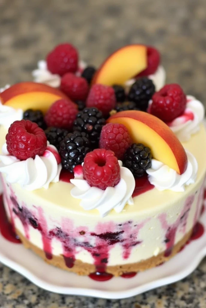 Summer Berry and Peach Cheesecake