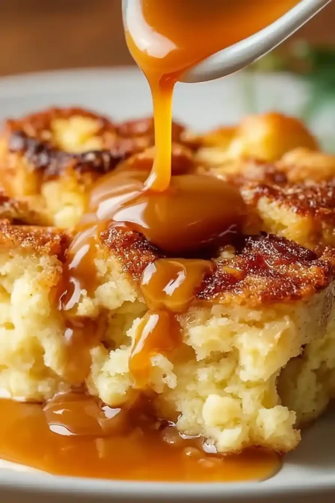 Stale Bread Pudding in a white plat