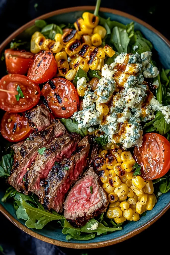 Balsamic Steak Gorgonzola Salad with Grilled Corn
