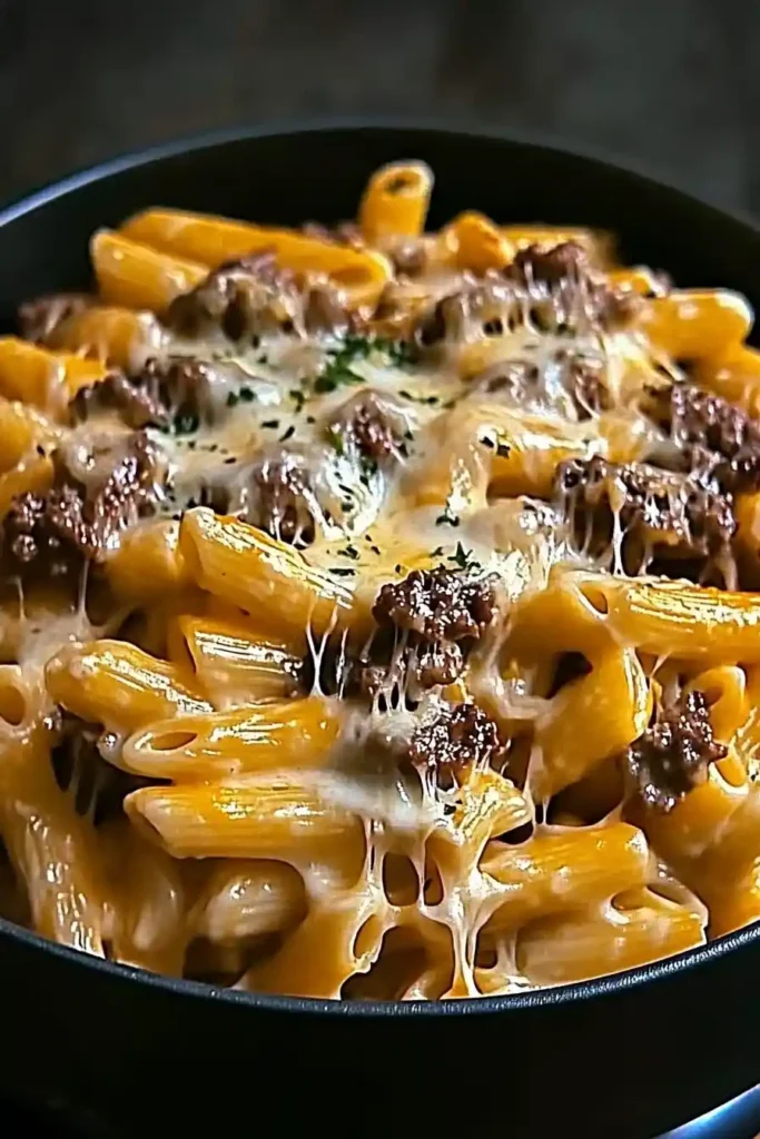 Creamy Beef Alfredo Pasta with Cheeseburger Flavor