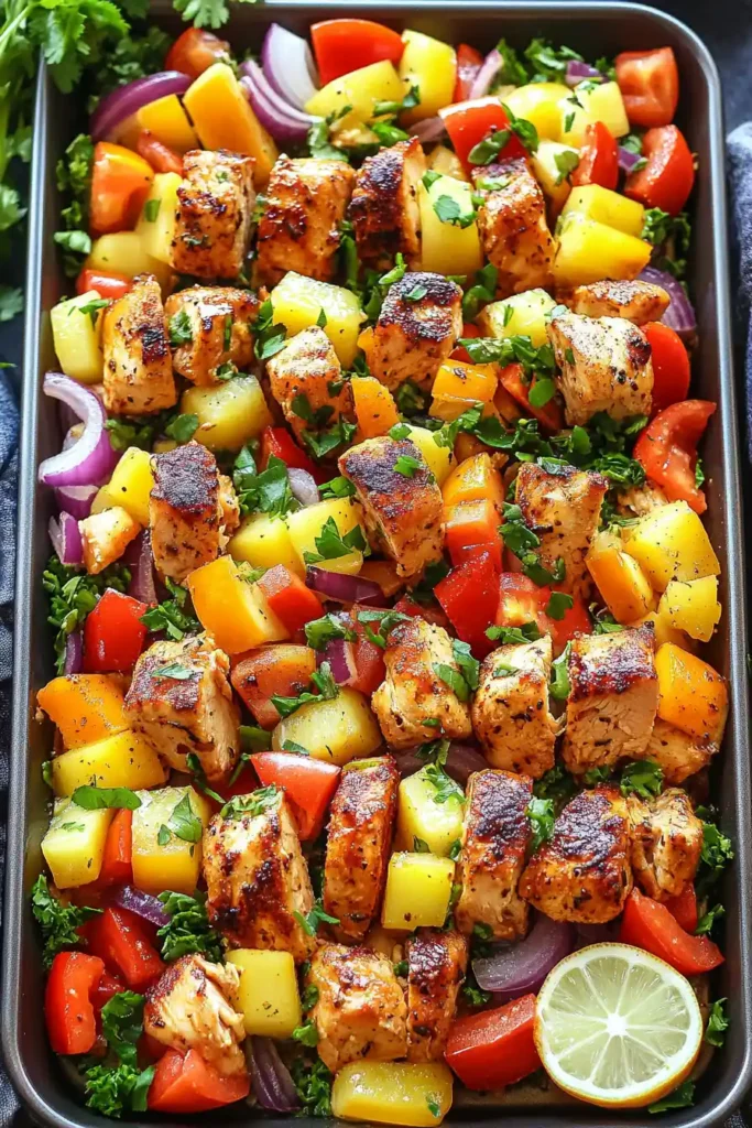 Sweet & Savory Hawaiian Chicken Sheet Pan Magic
