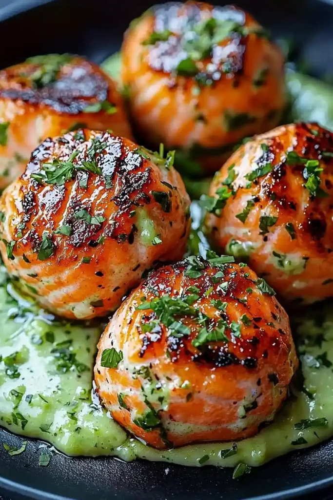 Salmon Balls with Creamy Avocado Sauce