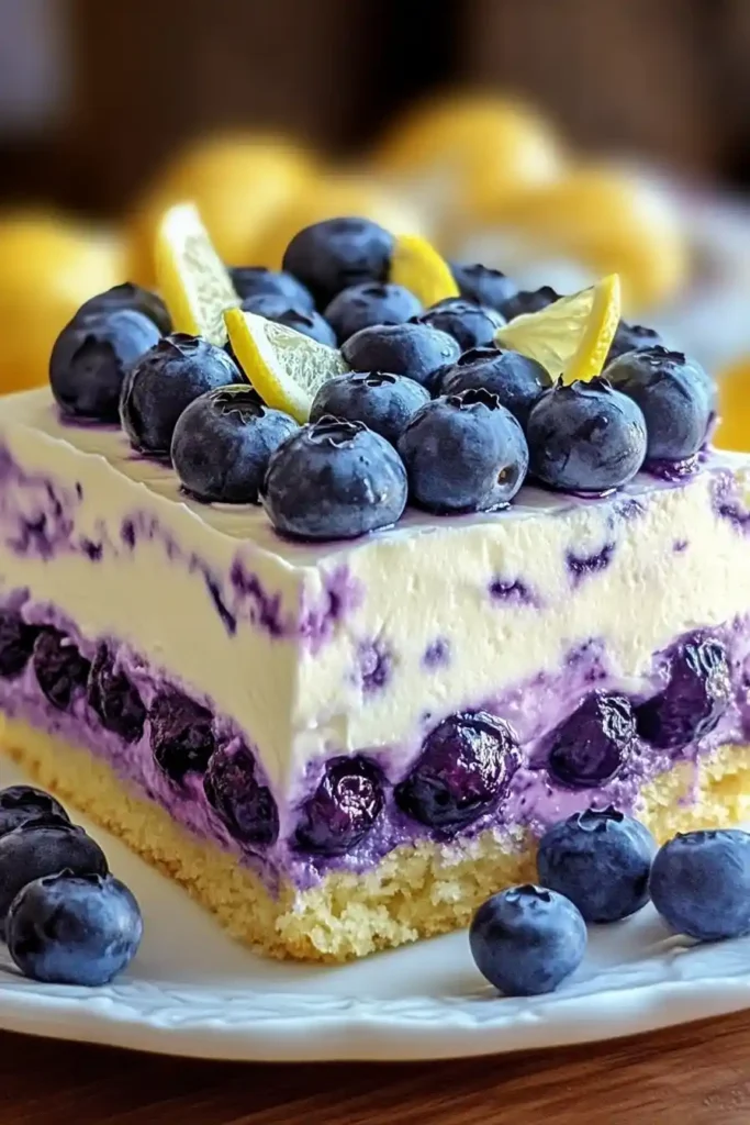 No-Bake Lemon Blueberry Cream Cake