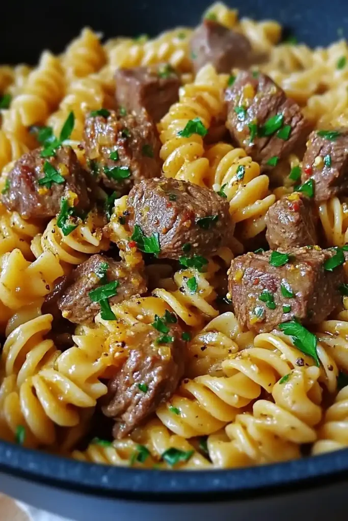 One-Pot Creamy Spicy Garlic Butter Steak & Pasta