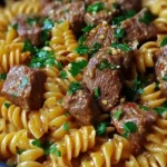 One-pot creamy spicy garlic butter steak and pasta