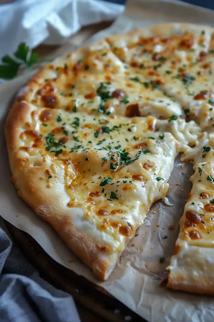 White pizza with garlic pizza sauce