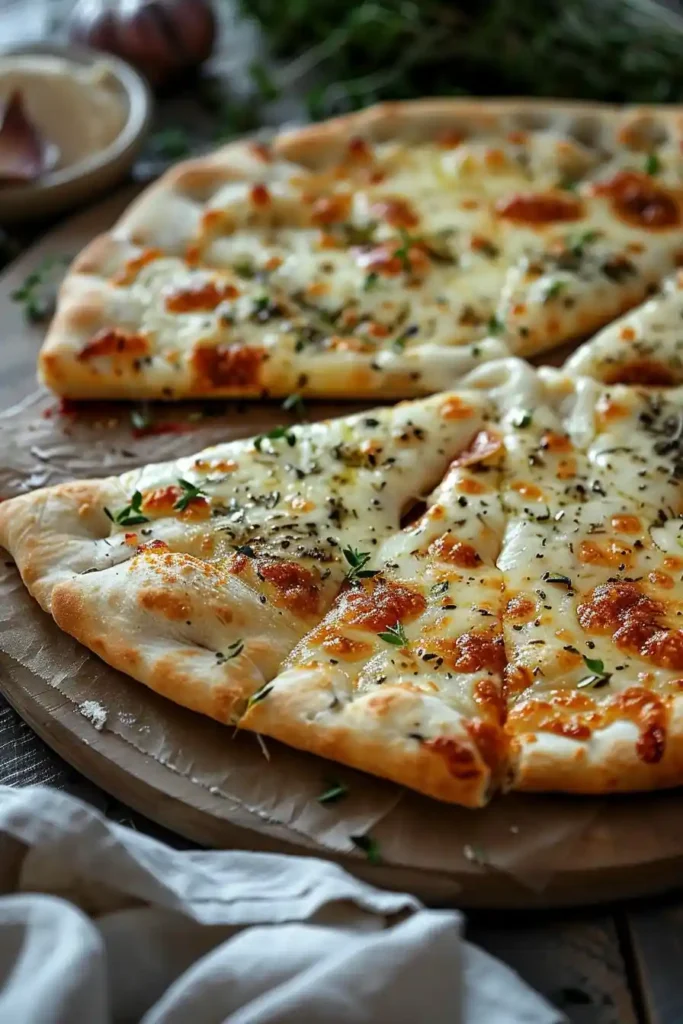White pizza with garlic pizza sauce