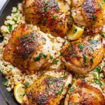 Buttery Garlic Herb Chicken and Lemon Parmesan Cauliflower Rice