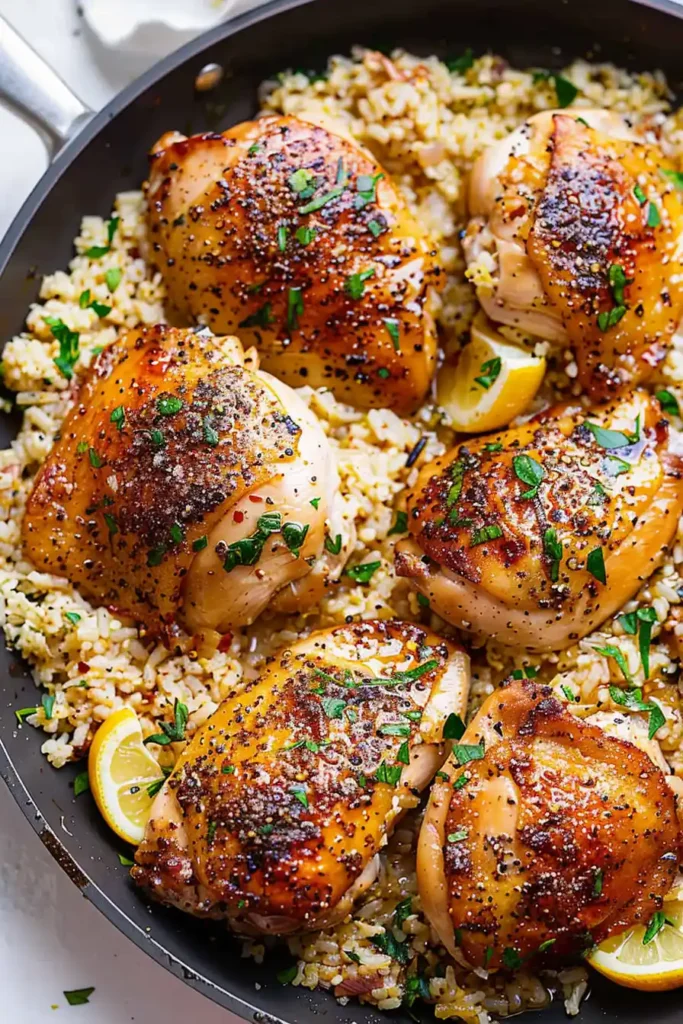Buttery Garlic Herb Chicken and Lemon Parmesan Cauliflower Rice