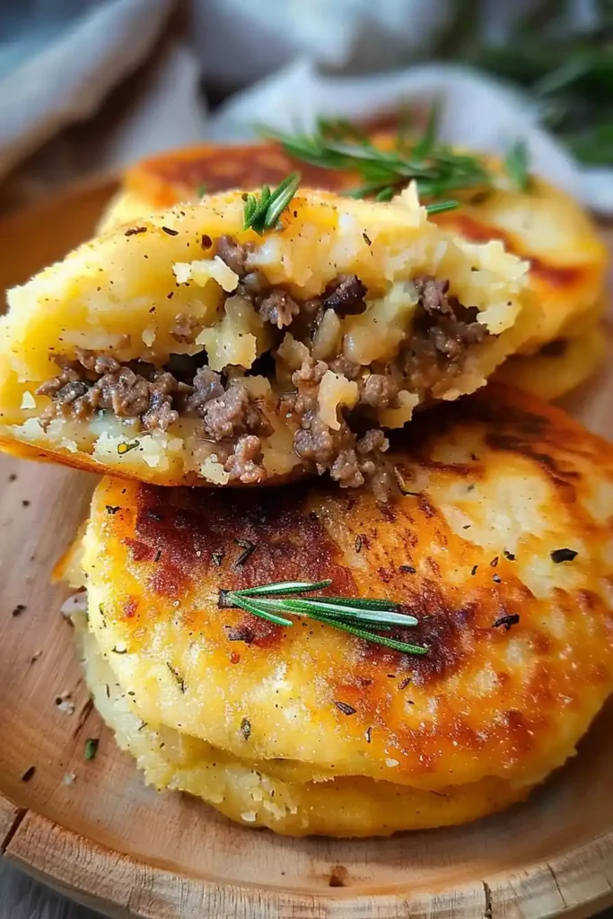 stuffed potato pancakes with ground beef