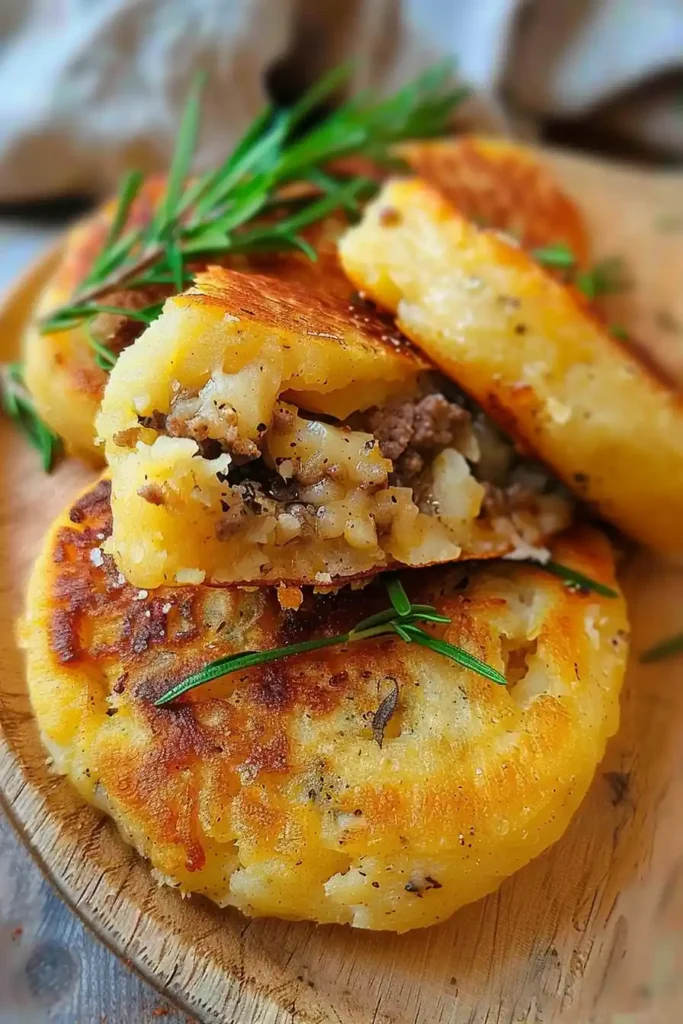 stuffed potato pancakes with ground beef