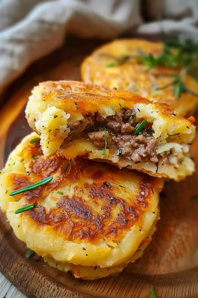 stuffed potato pancakes with ground beef