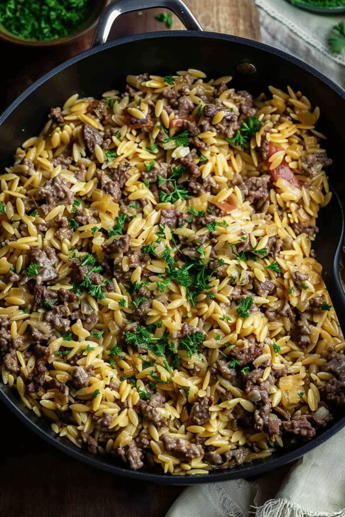 One Pan Cheesy Beef Orzo One Pan Cheesy Beef Orzo
