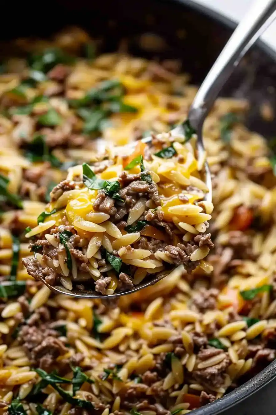 One Pan Cheesy Beef Orzo