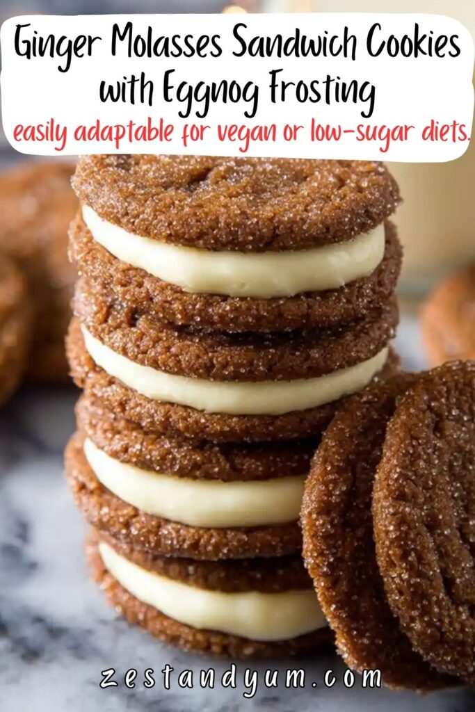 Ginger Molasses Sandwich Cookies with Eggnog Frosting