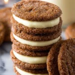 Ginger Molasses Sandwich Cookies with Eggnog Frosting