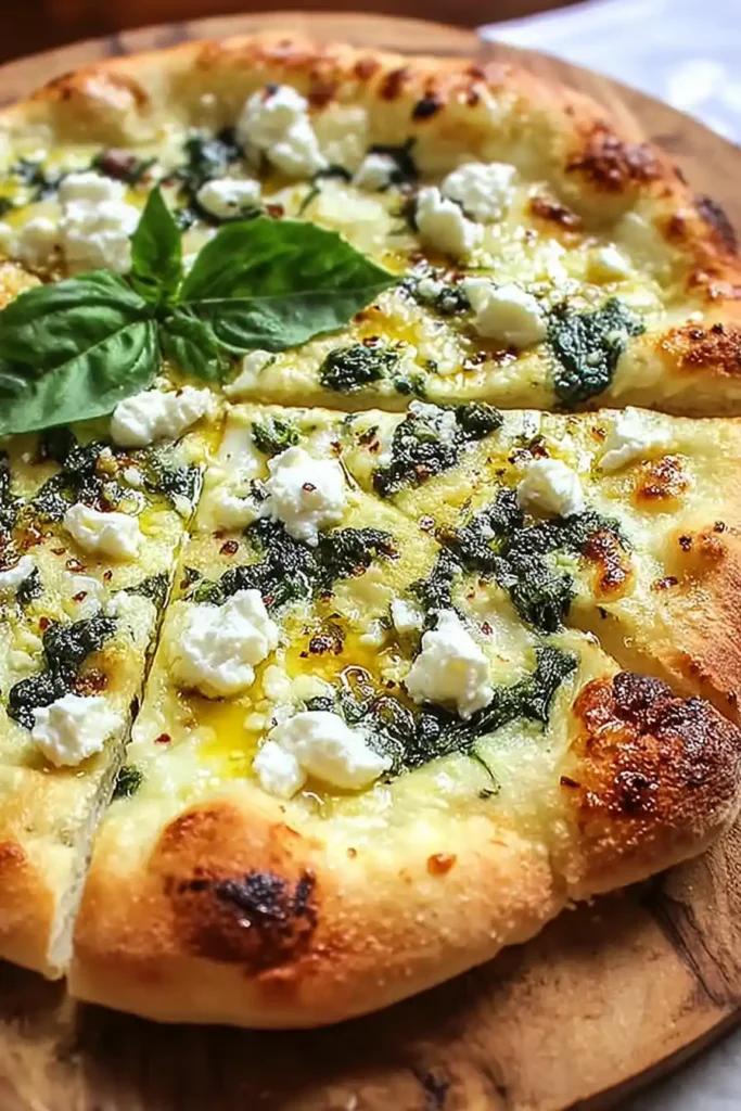 Greek Roasted Garlic Spinach White Pizza