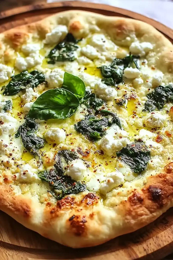 Greek Roasted Garlic Spinach White Pizza