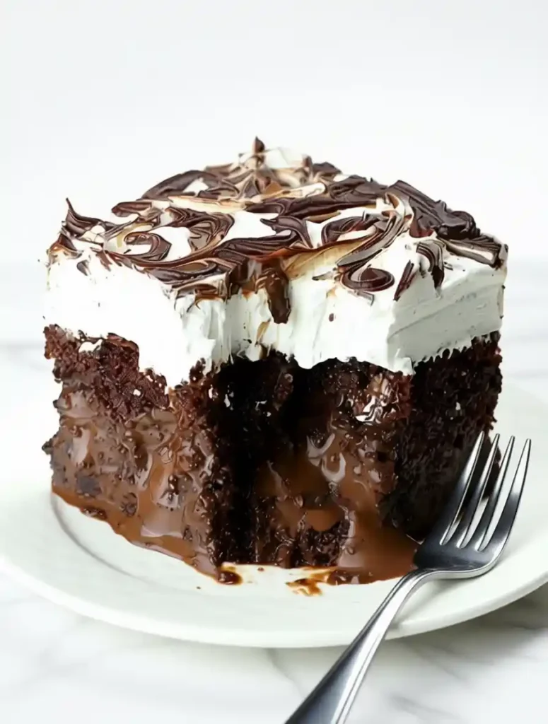 Marshmallow Chocolate Poke Cake