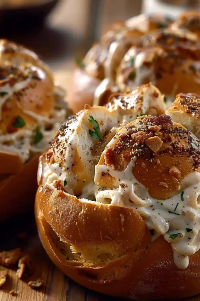 Chicken Alfredo Garlic Bread Bowls