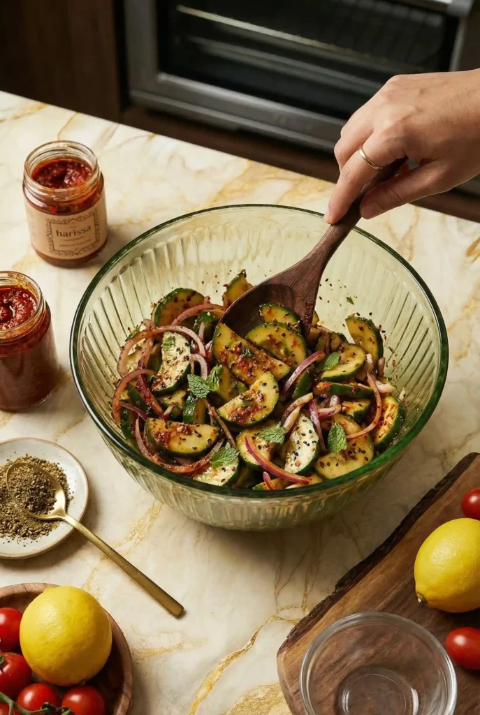 Harissa Cucumber Onion Salad