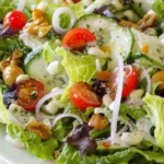 Little Gem lettuce salad with cherry tomatoes, cucumber, red onion, walnuts, almonds, and creamy herb dressing