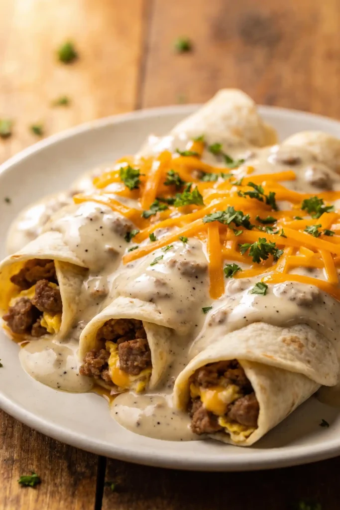 Breakfast Enchiladas with Sausage Gravy