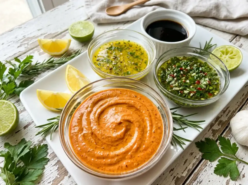 Assortment of marinades and sauces