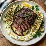 Balsamic Flank Steak with Zucchini and Whipped Feta