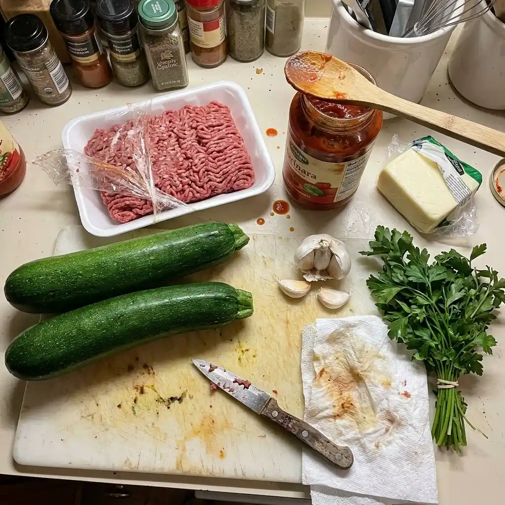 Ingredients for stuffed zucchini boats