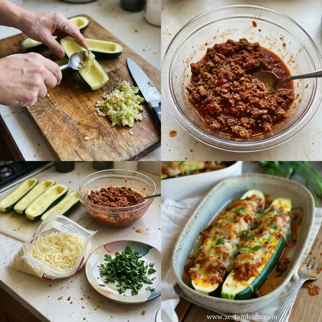 Step-by-step stuffed zucchini boats