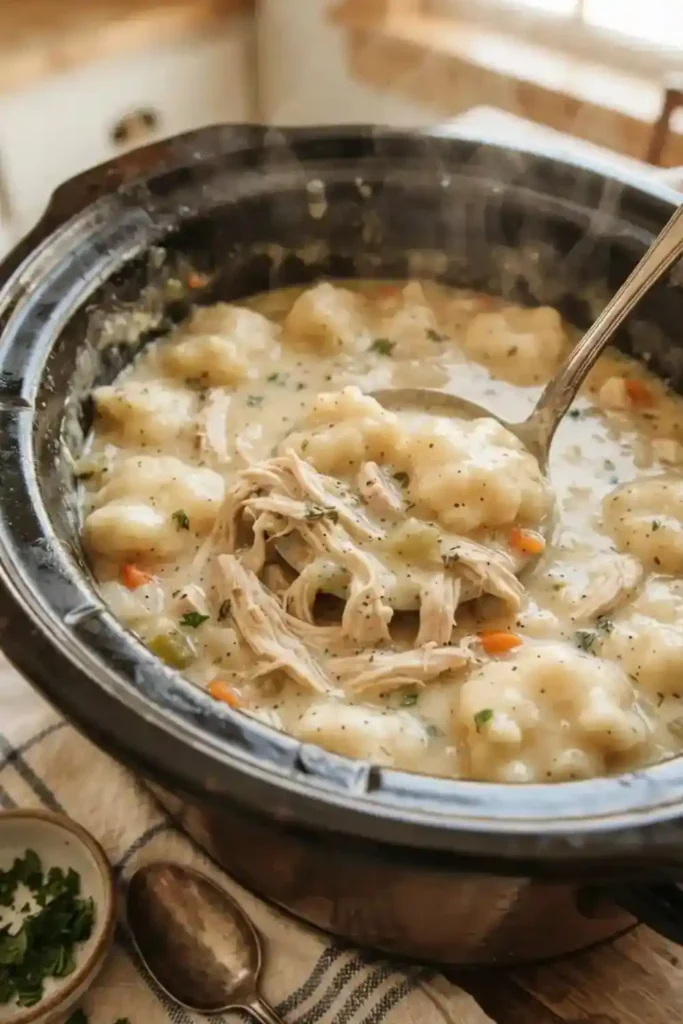 Perfect Crockpot Creamy Chicken and Dumplings texture and consistency