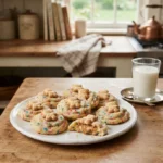 Stuffed cookie butter cookies with rainbow sprinkles and a Teddy Graham on top on a white plate